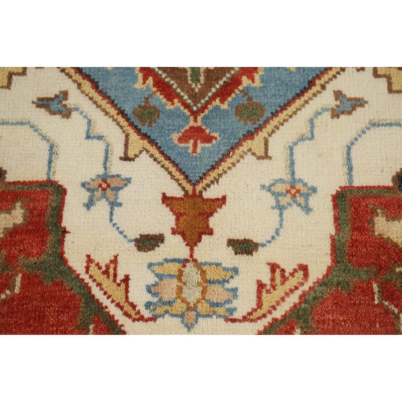 Medallion Orange Heriz Serapi Rug Handmade Traditional Wool Carpet - 8'8" x 11'5"