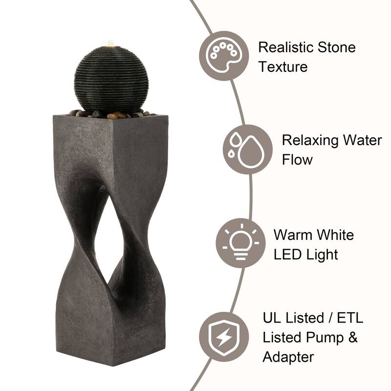 Glitzhome Modern Geometric Oversized Pedestal Sphere Polyresin Outdoor Floor Fountain with Pebbles