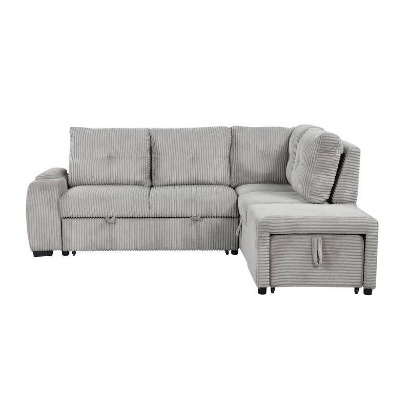Modern Convertible Sectional Sofa Bed with USB Ports and Storage and Cup Holder for Small Space Living Room