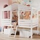 preview thumbnail 1 of 26, Wood Twin Size House-shaped Low Loft with Two Drawers, Ladder and Guardrail White