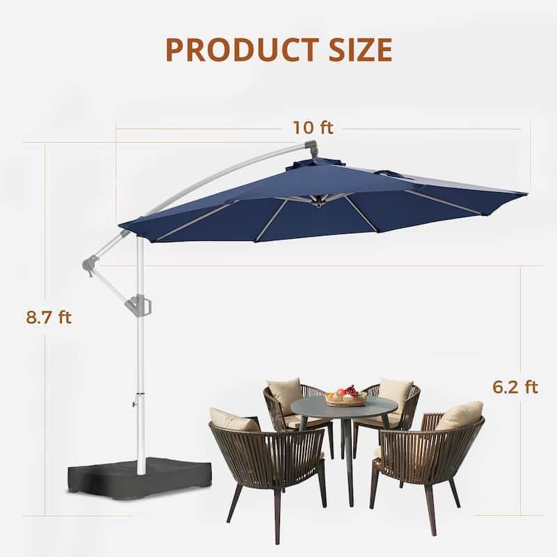 120" Patio Umbrella with Upgraded Aluminum Frame,Cantilever Hanging Market Umbrella with Base Included,UV Resistant