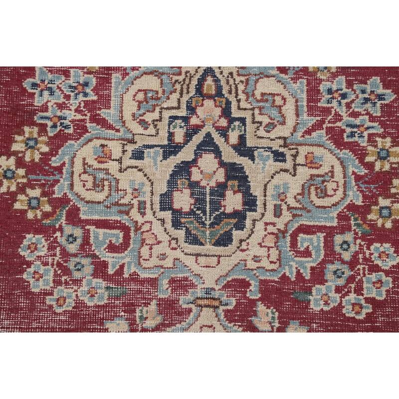 Medallion Kerman Oriental Vintage Area Rug Hand-Knotted Wool Carpet - 6'1"x 9'5"