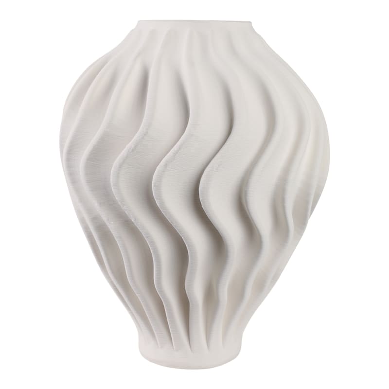 Porcelain Sculptural Vase with Textured Wave Design Modern Form - 14.75" x 14.75" x 18"