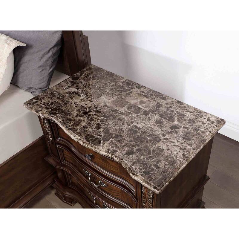 Traditional Nightstand - Brown Cherry Finish with Marble Top