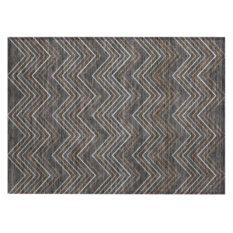 Machine Washable Indoor/ Outdoor Modern Chevron Chantille Rug