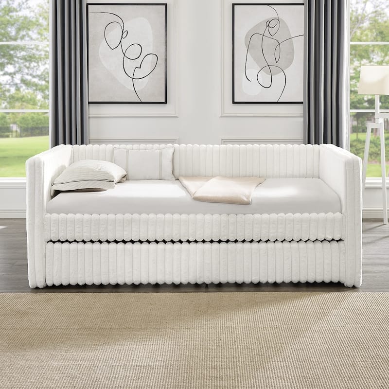 Striped Corduroy Fabric Twin Size Daybed Upholstered Bed