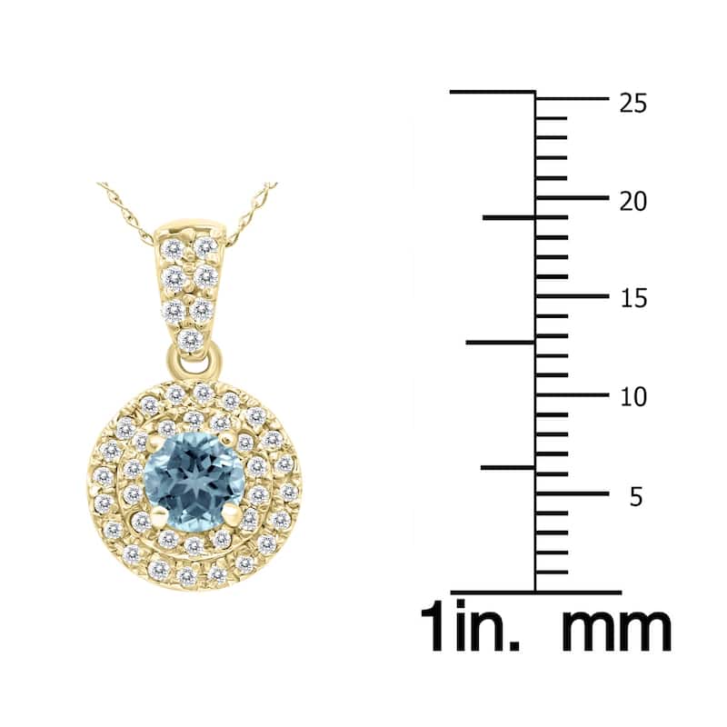 Marquee 3/4 Carat TW Double Halo Aquamarine And Diamond Pendant in 10K Yellow Gold