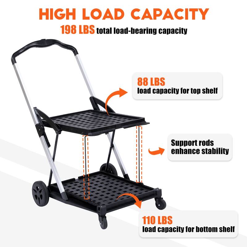 Multi-use Functional Collapsible Carts, Mobile Folding Trolley, Shopping cart with Storage Crate