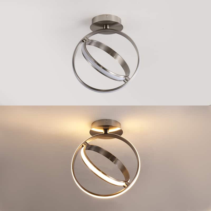Chantelle 14.25" 2-Light Modern Minimalist Aluminum Ring Integrated LED Semi Flush Mount, by JONATHAN Y - 14.25