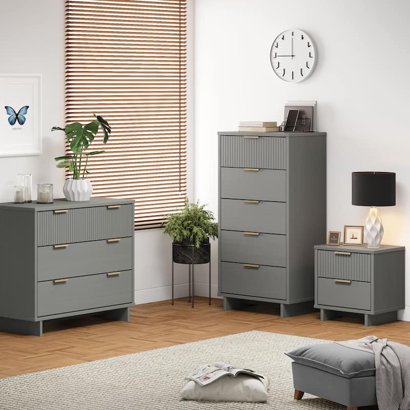 Manhattan Comfort 3-Piece Granville Modern Solid Wood Dresser Chest and Nighstand Set.