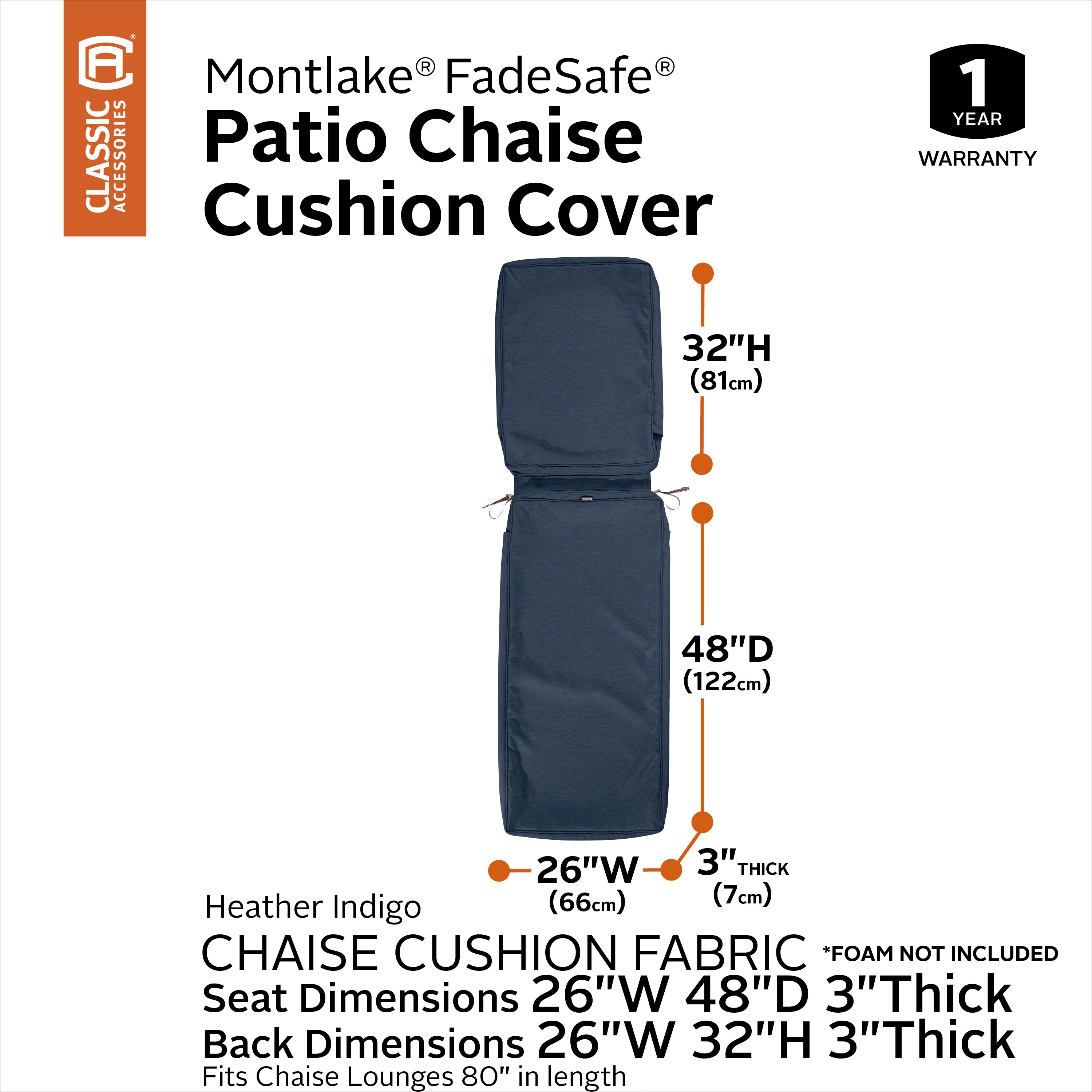 Classic Accessories Montlake Water Resistant 72 x 21 x 3 Inch