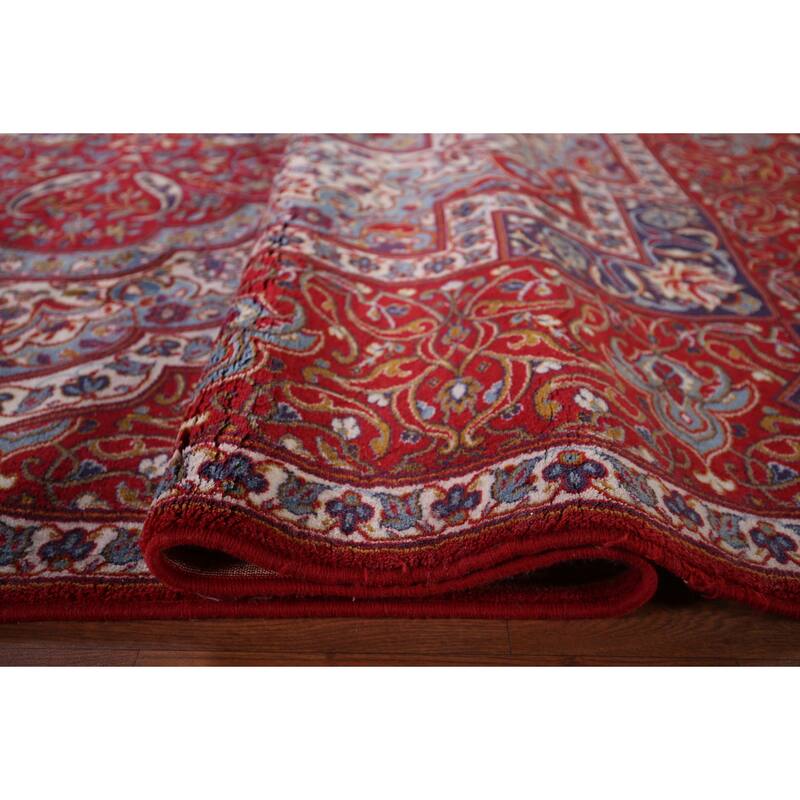 Victorian Style Red Kashan Turkish Rug Machine Made Traditional Carpet - 9'9" x 13'0"