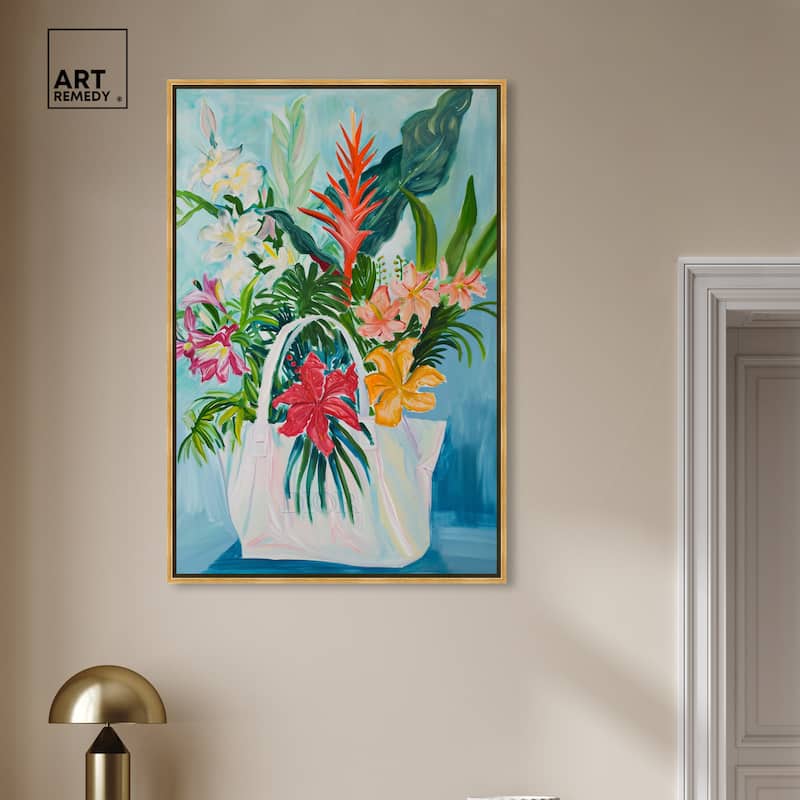 Art Remedy Tropical Flower Bag Framed Flowers In Vase Paintings