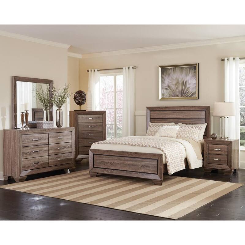 Washed Taupe Queen Bed with Panel Headboard and Stylish Horizontal Plank Design