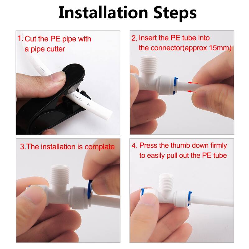 1/4 Inch BSP Male to 1/4 Inch OD Tee-type Quick Connect Purifier Tube Push 3pcs - White,Blue - 40 x 28 x 15mm