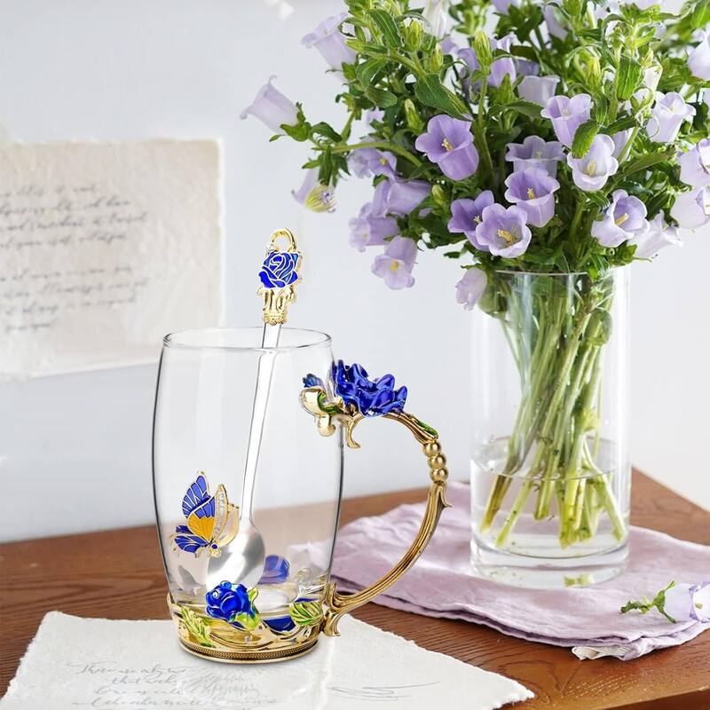 Butterfly Meadow 11.8 fl oz Enamel Glass Mug with Spoon in Gift Box