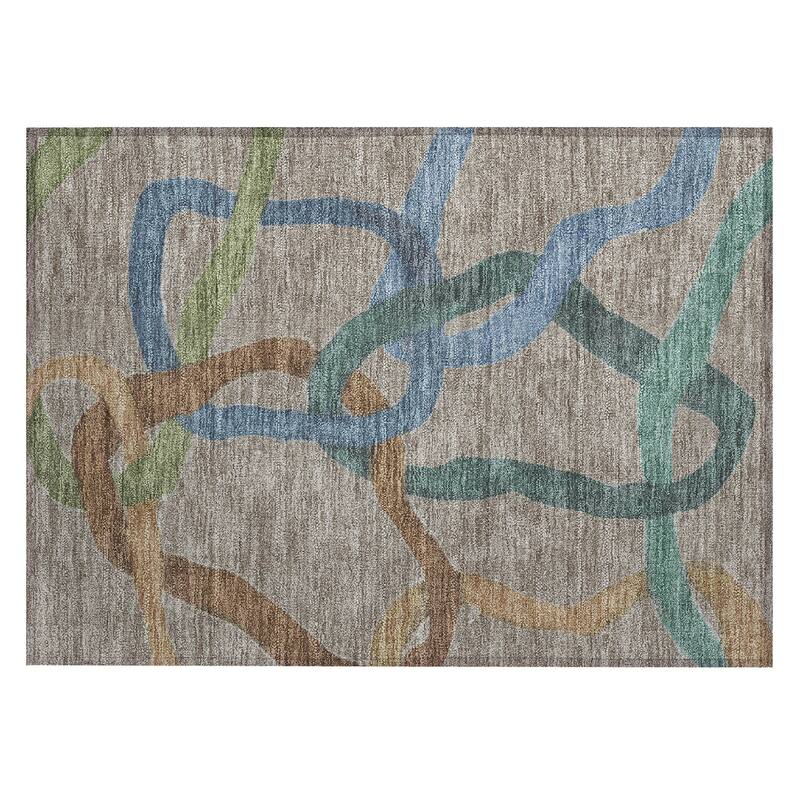Machine Washable Indoor/ Outdoor Abstract Links Chantille Rug