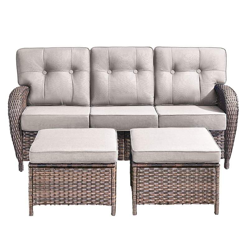 3 Pieces Pocassy 3-Seat Sofa with Ottomans