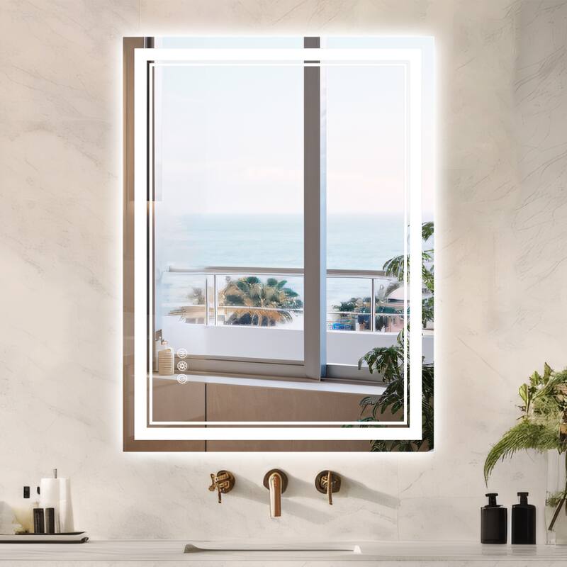 Durx-litecrete Inch Bathroom Vanity Mirror with Dual LED Light Strips - 24*32