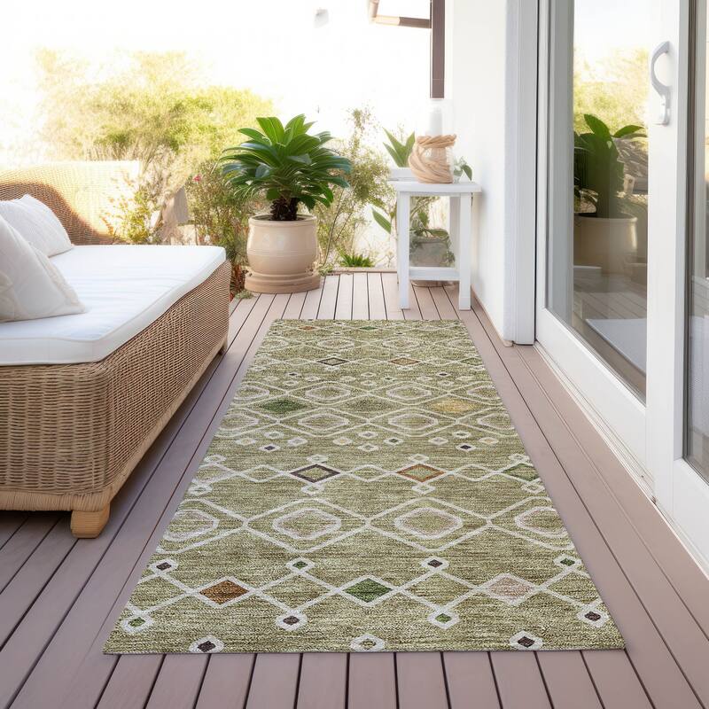Machine Washable Indoor/ Outdoor Global Contempory Chantille Rug - Sage - 2'3" x 7'6"