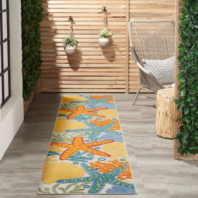 Nourison Aloha Coastal Beach Starfish Indoor/Outdoor Area Rug - 2'3" x 12' Runner - Multicolor
