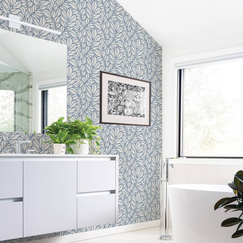 Modern Nancy White Leaf Wallpaper - Blue
