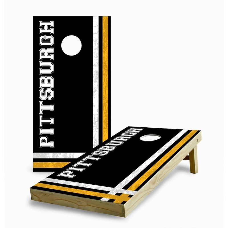 Pittsburgh Steelers Multi Stripe Cornhole Game (Choose Wraps or Boards) - 2x4 Boards (24" x 48") - Include Case + Edge Lights