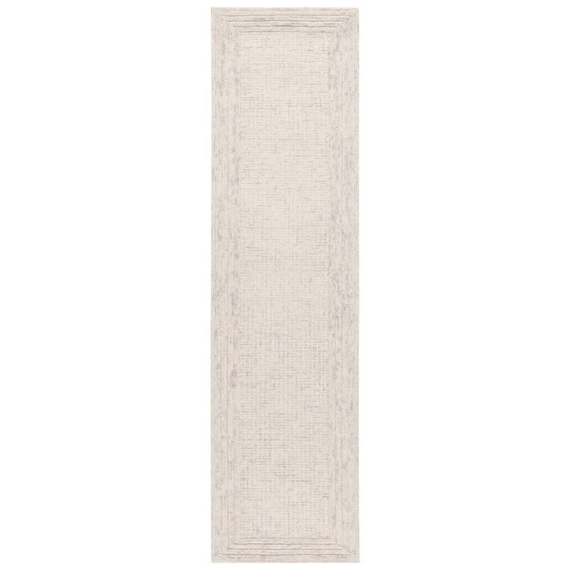 SAFAVIEH Handmade Ebony Dorith Border Wool Rug - 2'3" x 9' Runner - Denim/Grey