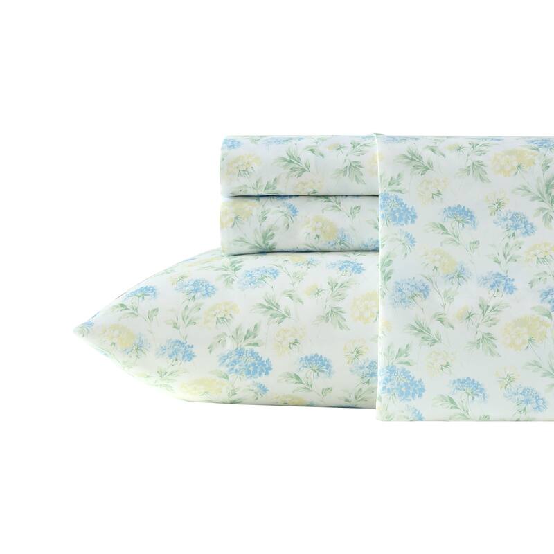 Laura Ashley Printed Satin Sheet Set - Twin - Edwina Blue