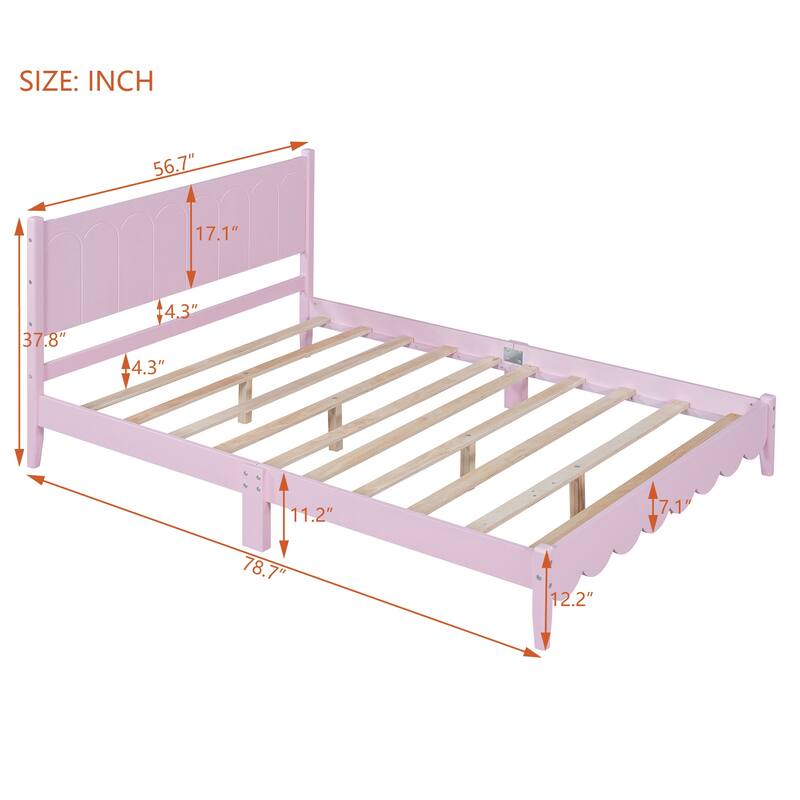 Wood Platform Bed Frame with Rectangular Headboard