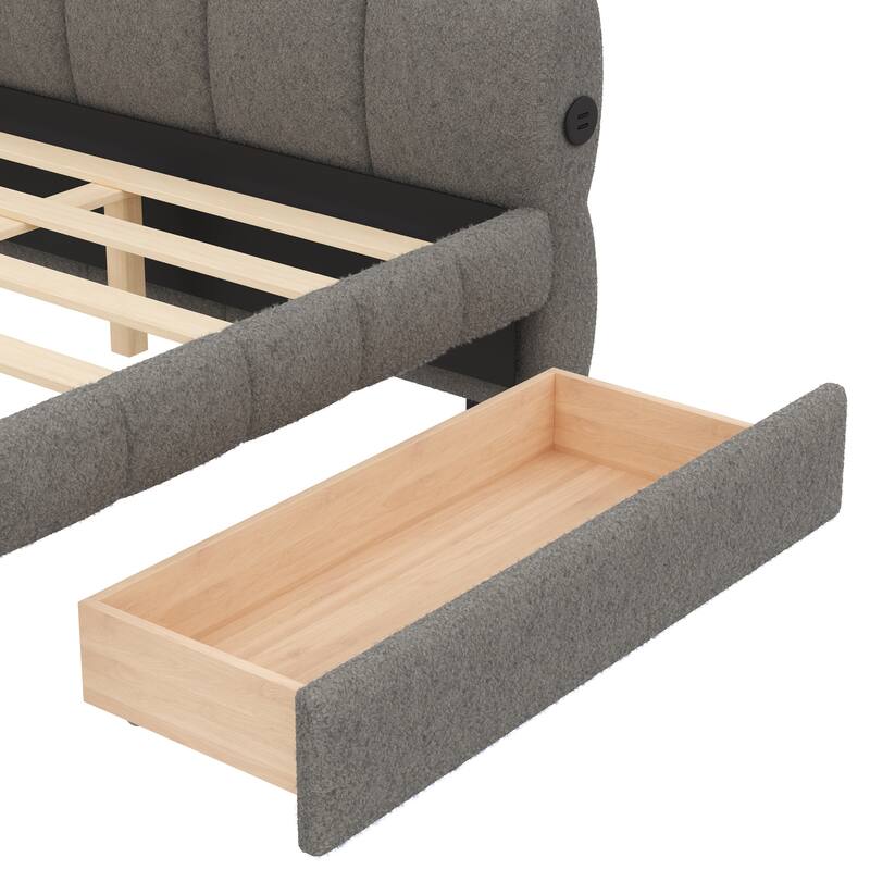 Upholstered Daybed with USB and Optional Platform Storage Bed with 2 Storage Drawers or Low Profile Sofa Bed with Trundle Bed