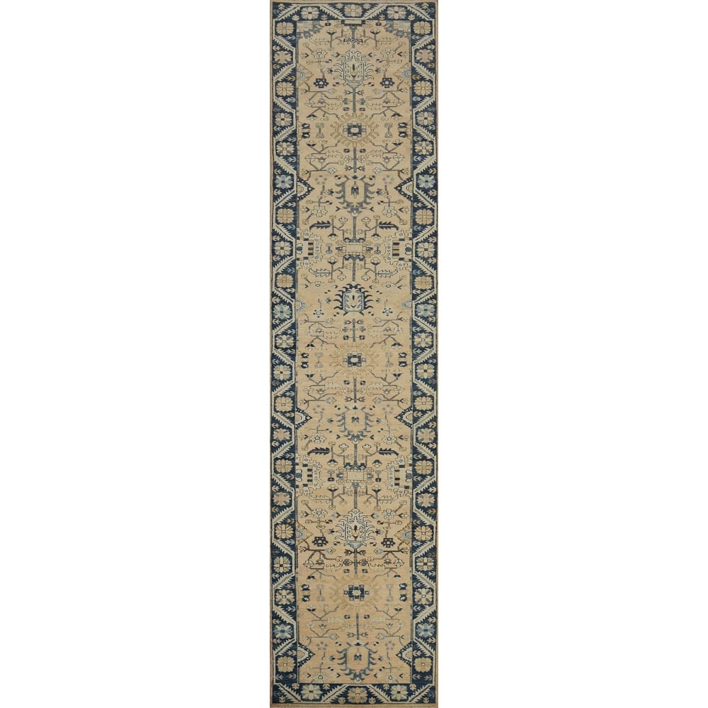 Hand Knotted Oriental 100% Wool Carpet Traditional All-Over Peach Ziegler Runner Rug - 15' 11'' X 2' 10''