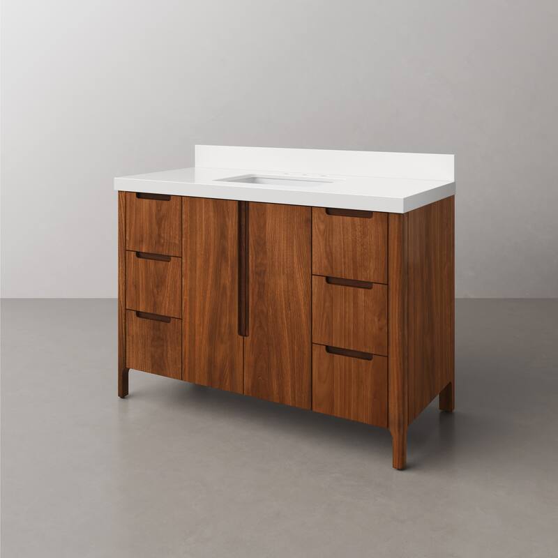 Sequoia 48 In. Single Sink Whitebrook Quartz Countertop Bath Vanity in Noir Juglans