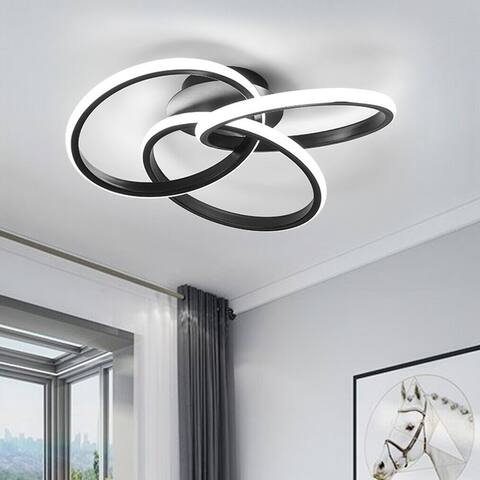3 Rings Staggered Irregular LED Ceiling Light with Remote - 20.5 inch