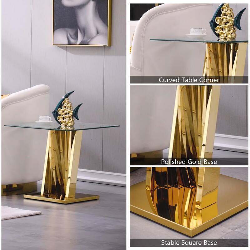 Glass End Table Side Table Corner Table with Gold Base