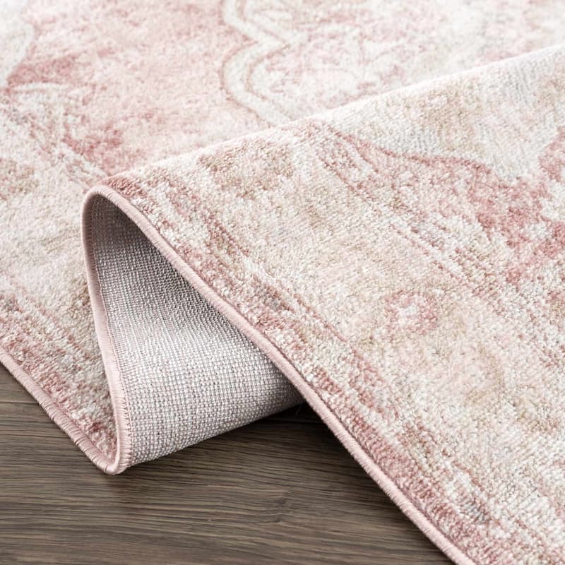 Hauteloom Kandos Hallway, Kitchen Runner Rug - Plum, Pale Pink, Cream - 2'7" x 10'