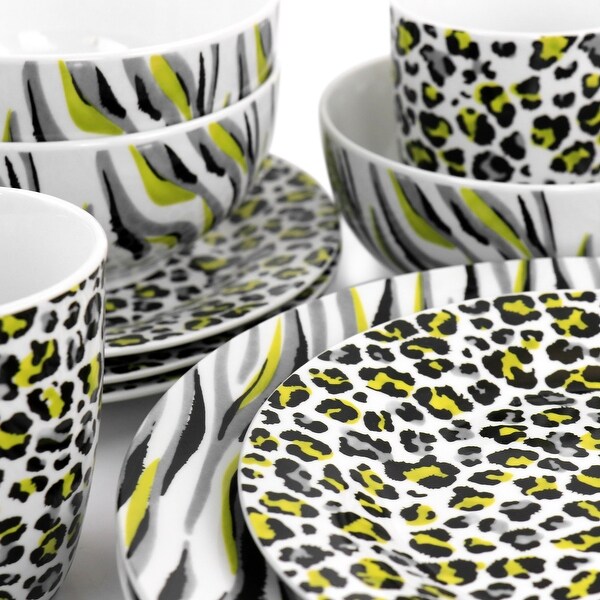 Gibson Home 16 Piece Fine Ceramic Safari Dinnerware Set - Bed Bath