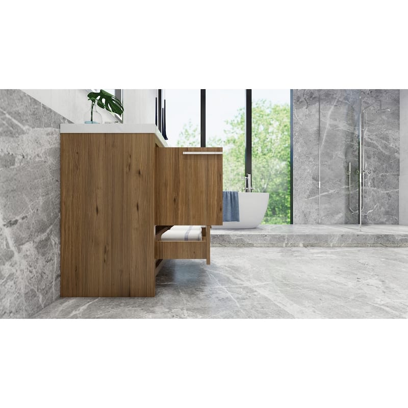 dolce 36 natural oak finish freestanding bath vanity with single basin reinforced acrylic top