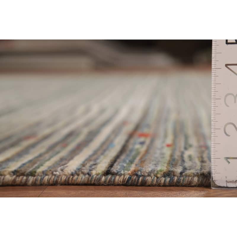 Striped Gabbeh Indian Area Rug Hand-Knotted Wool Carpet - 8'0" x 9'9"