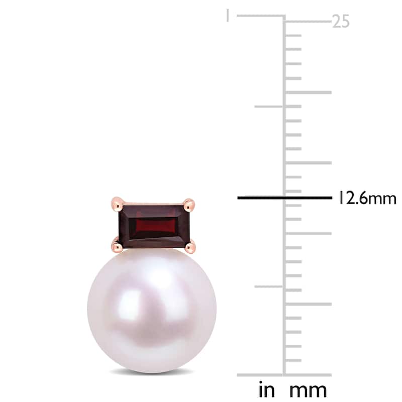 Miadora 9-9.5mm Cultured Freshwater Pearl and 4/5 CT TGW Garnet Stud Earrings in 10k Rose Gold