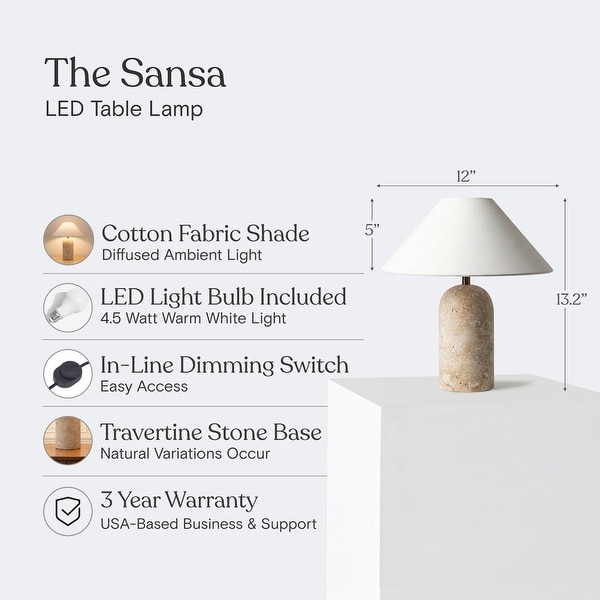 Brightech Sansa 13.2 in LED Glossy Cream Travertine Midcentury