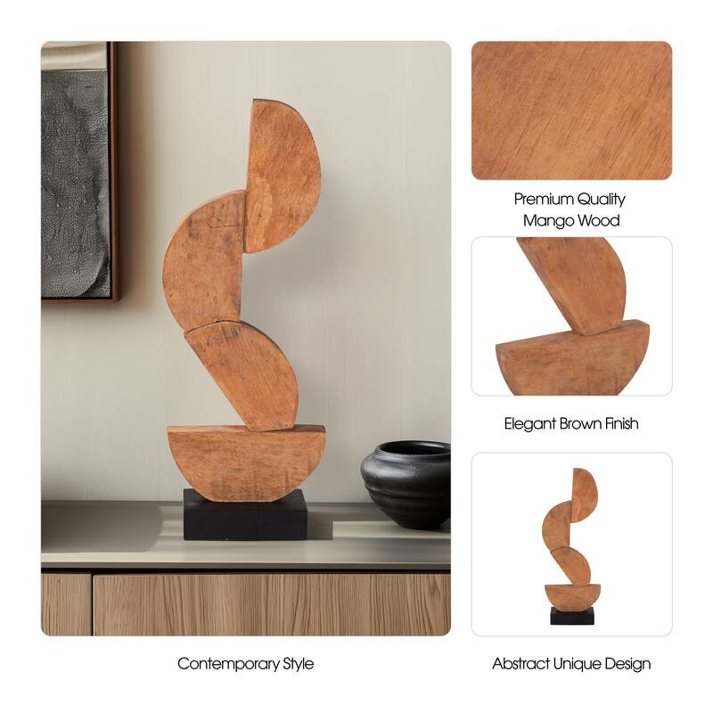 Sagebrook Home Brown Wood Half Circles Stacking Abstract Sculptures