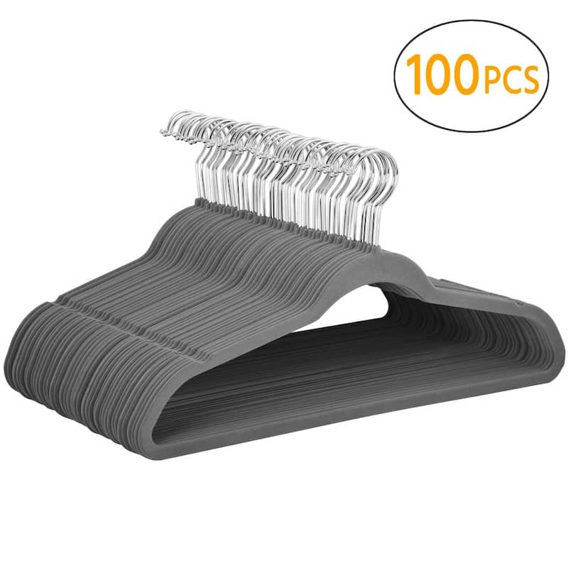 Yaheetech Velvet Flocked Hangers with Cascade Hook (100 Pack) - Grey