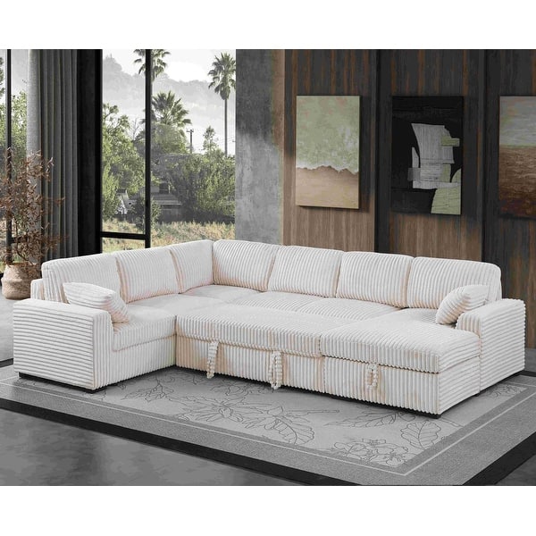 Modern Corduroy Sectional With Storage Chaise Lounge