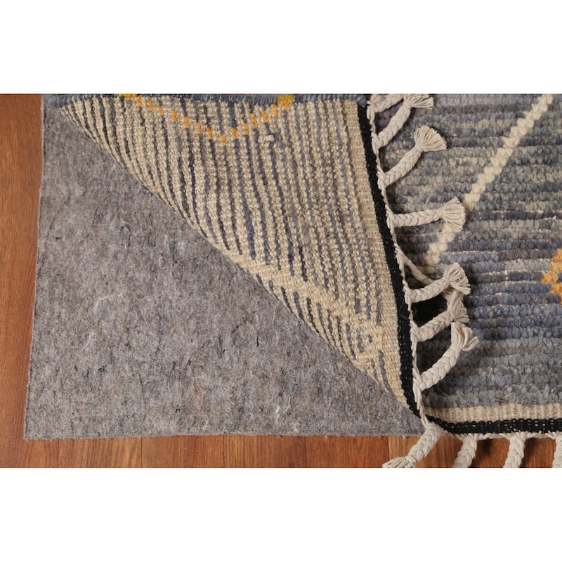 Gray & Blue Trellis Moroccan Area Rug Hand-Knotted Wool Carpet - 8'10"x 12'7"