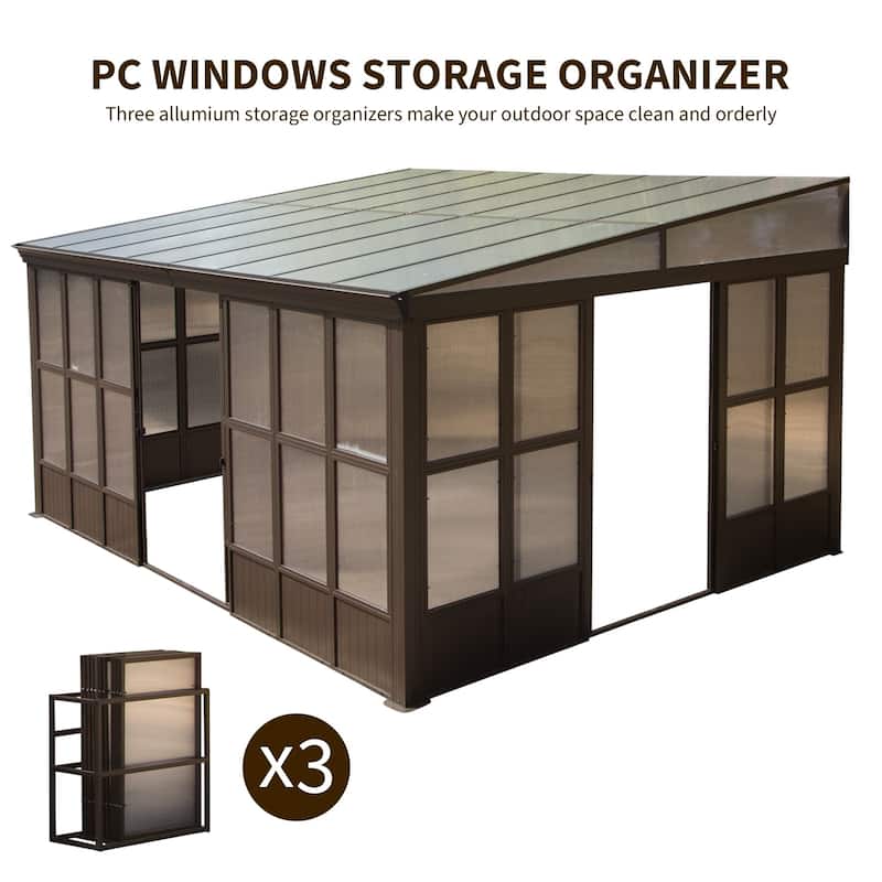 Domi Wall-Mounted Sunroom with Sloped PC Roof and Lockable Sliding Doors