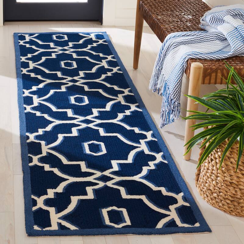 SAFAVIEH Handmade Four Seasons Indrishka Floral Rug - 2'3" x 8' Runner - Navy/Ivory