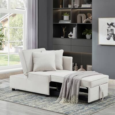 Beige 39.3" Upholstered Convertible Recliner Chair Bed