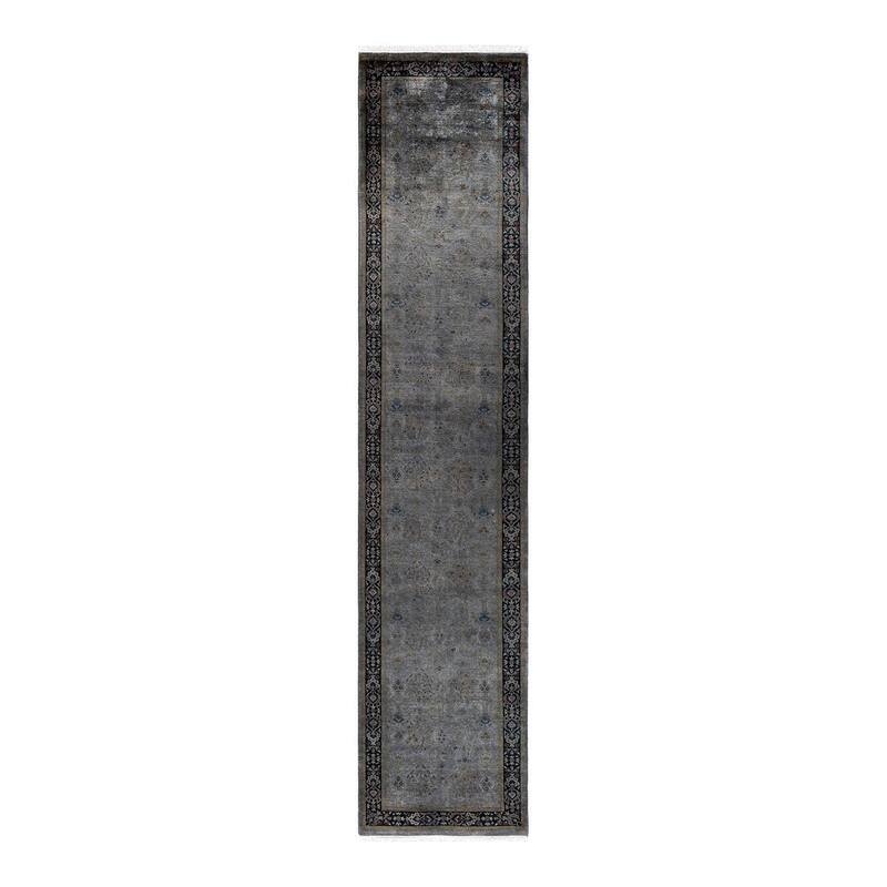 Overton Hand Knotted Wool Vintage Inspired Modern Contemporary Overdyed Gray Runner Rug - 2' 6" x 12' 3"