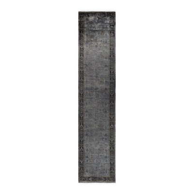 Overton Hand Knotted Wool Vintage Inspired Modern Contemporary Overdyed Gray Runner Rug - 2' 6" x 12' 3"